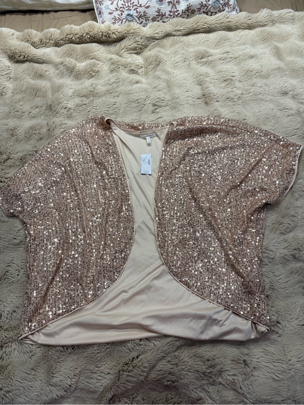 Sequined Open-Front Bolero Shrug - Blush Sparkle